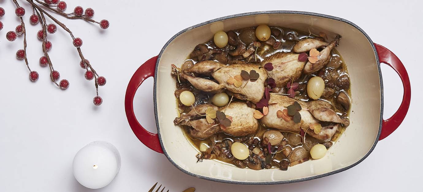 SITRAM recipe for quail with grapes and porcini mushrooms