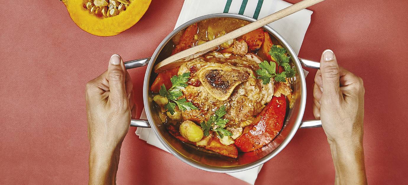 SITRAM recipe for veal shank simmered with red kuri squash